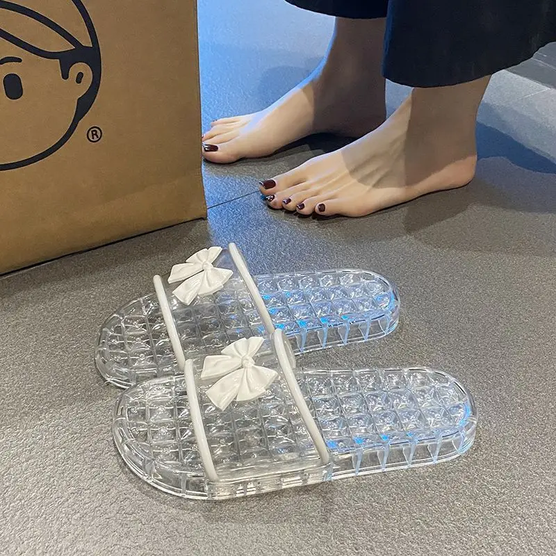 Elegant Transparent Crystal Slippers for Women Home Summer Bathroom Shower Anti-Slip Odor-Resistant Soft Sole Fairy Fashion