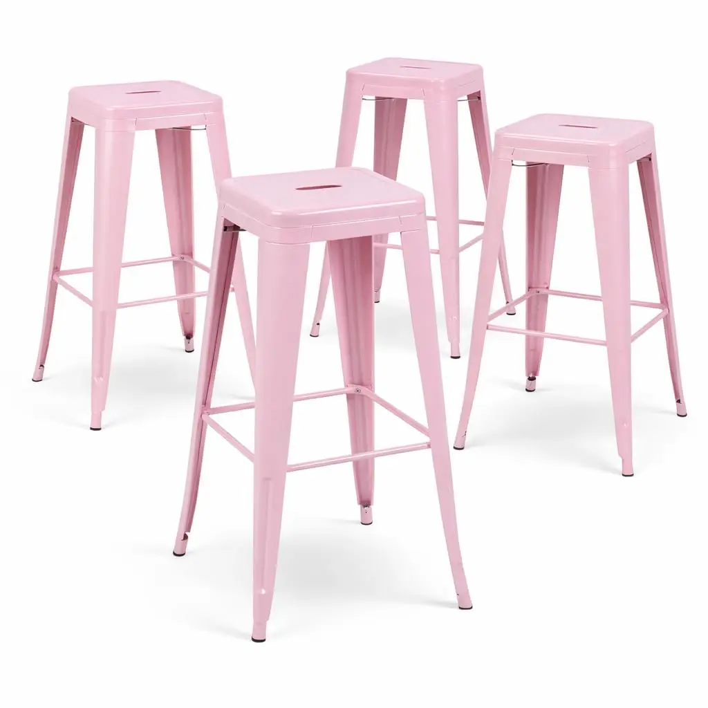 

Набор из 4 розовых металлических барных стульев, 30 дюймов, эстетичные барные стулья для студии, милые розовые стулья для макияжа, с возможностью индивидуального заказа
