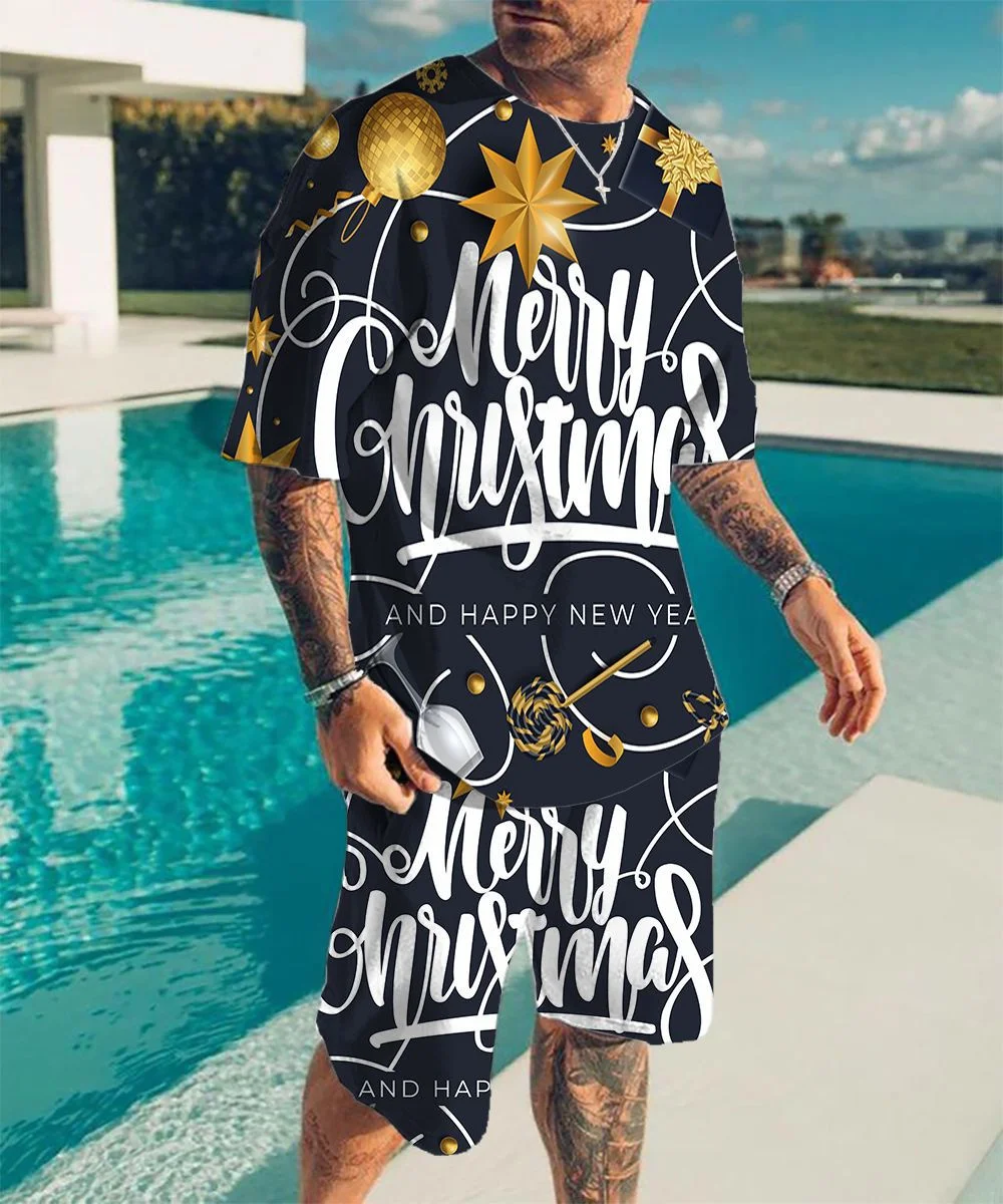 New 3D Printed T-shirt and Shorts  Christmas Pattern  Summer Men's Casual Sports Suit  Tracksuit Men Plus Size S-7XL