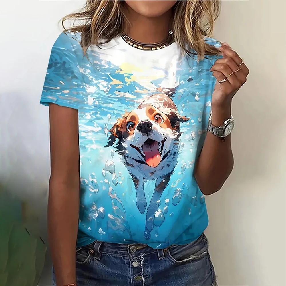الكلب القط الحيوان ثلاثية الأبعاد طباعة تي شيرت المرأة الشارع الشهير عادية كم قصير تي شيرت س الرقبة تيز Harajuku Y2K بلايز الملابس النسائية