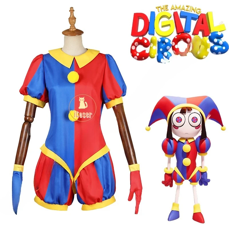 

Pomni Cosplay Costume Anime The Amazing Digital Circus Cartoon Uniform Hat Gloves Halloween Party for Women Men Kids Costumes