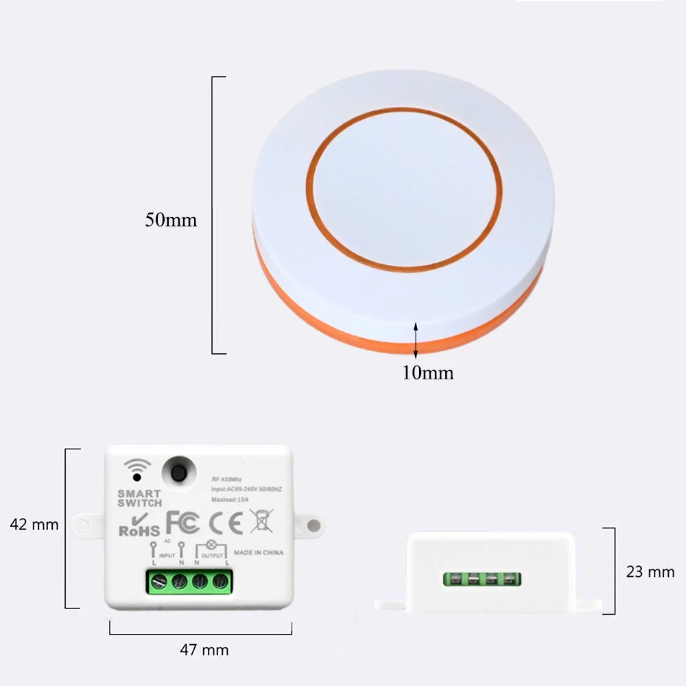 CENFAYA 433HMz Wireless Round Button Remote 110V 220V 230V 240V Mini Receiver RF Safey Switch Module 2200W Fr Home LED Lamp Bulb