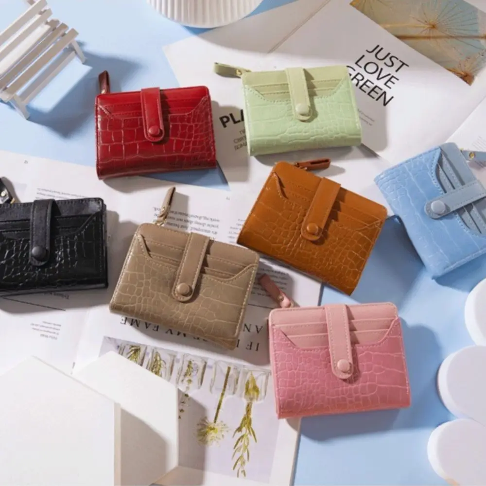 PU Leather Women's Short Wallet Crocodile Print Multiple Card Slots Coin Purse Waterproof Solid Color Leather Wallet for Women