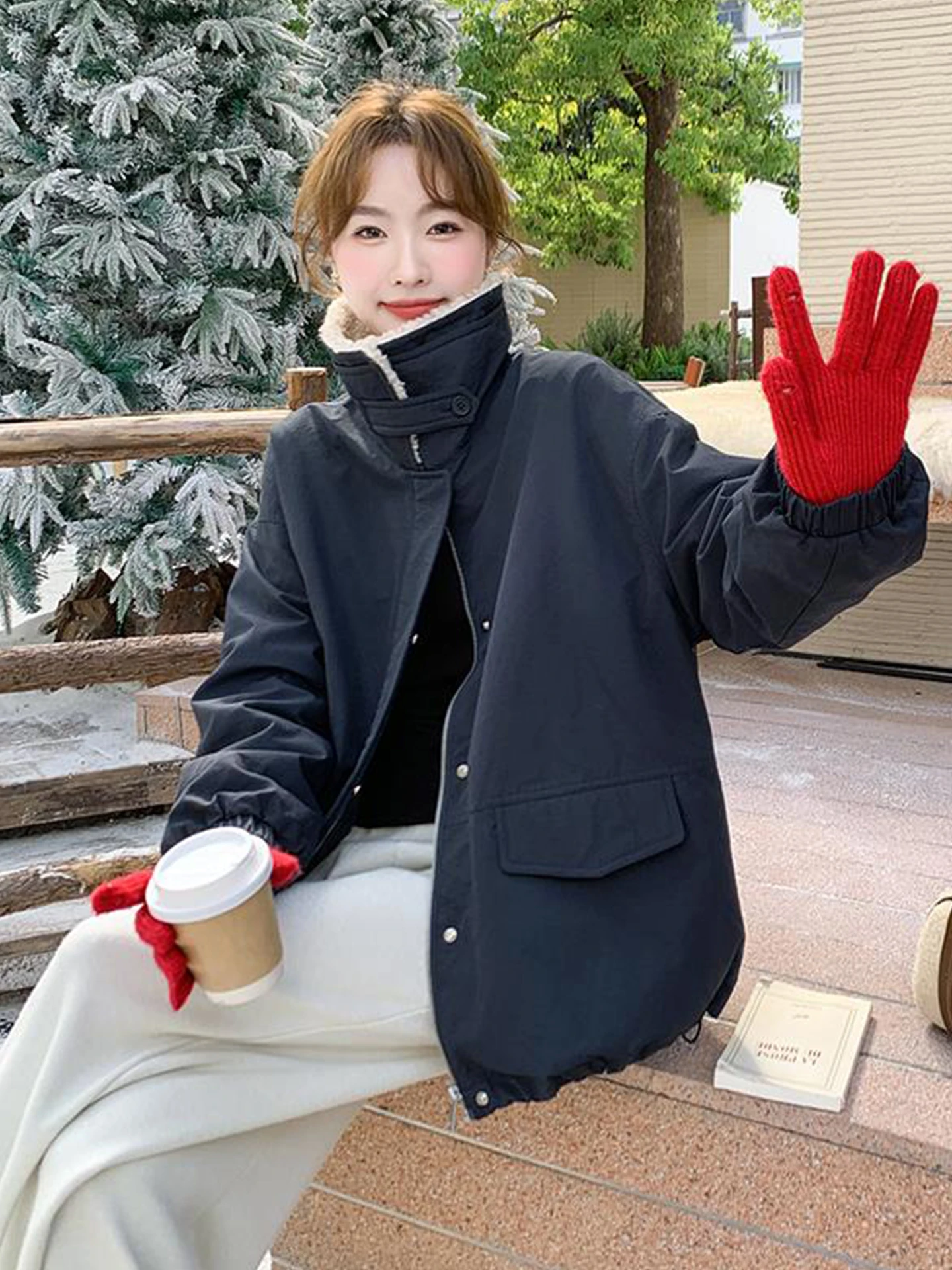 

Женская зимняя парка больших размеров с воротником из овчины, в стиле пэчворк, из хлопка, свободного кроя, теплая, в корейском стиле, для повседневной носки