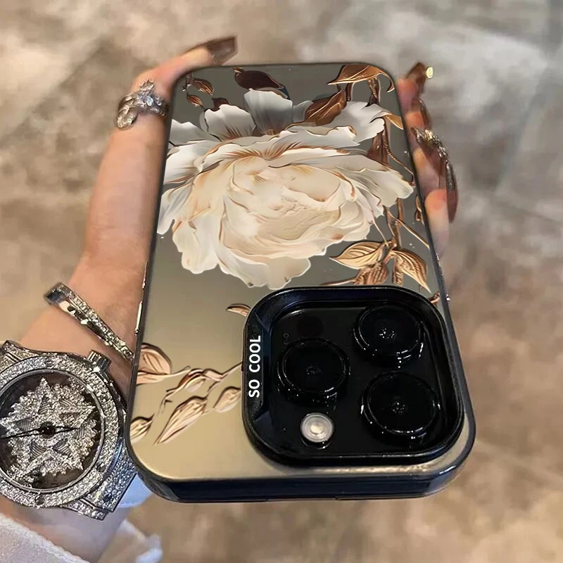 Gold Lotus Flower Electroplate Silver IMD Case For Xiaomi Redmi Note 14 13 12 11 10 Pro Plus 5G 12S 11 Redmi 14C 13 12 4G Cover