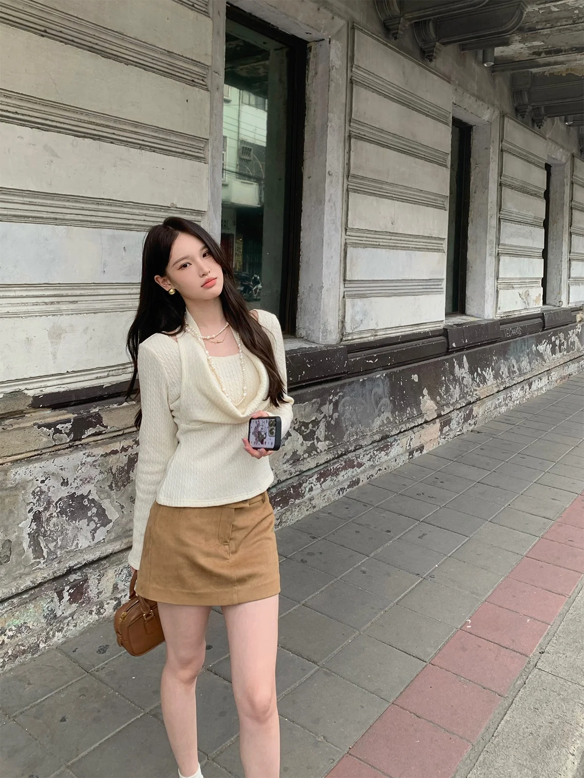 

Florr Playa Knitted ort Top Women's Slim Fit Fake Two-Piece Pullover Spring Casual Sle Pure Color Long Sve Ne Design