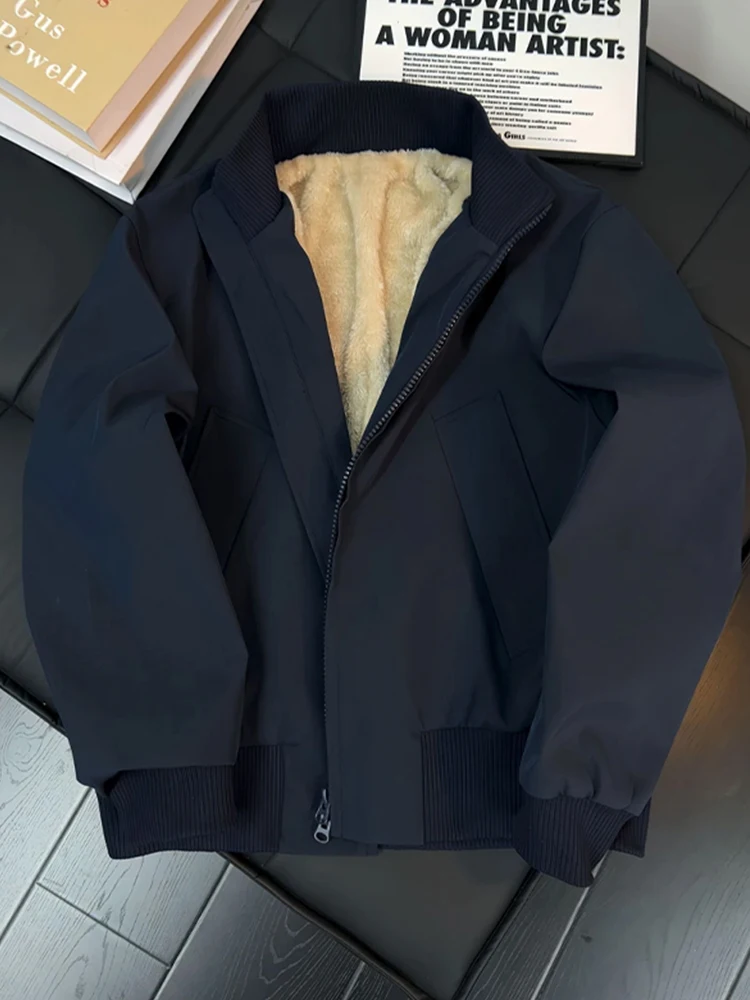 

Thiened Fce Lined ort Pilot Cotton Jaet Men's Winter Warm Stand Collar Coat Cleanfit Sle Youth Casual Faion