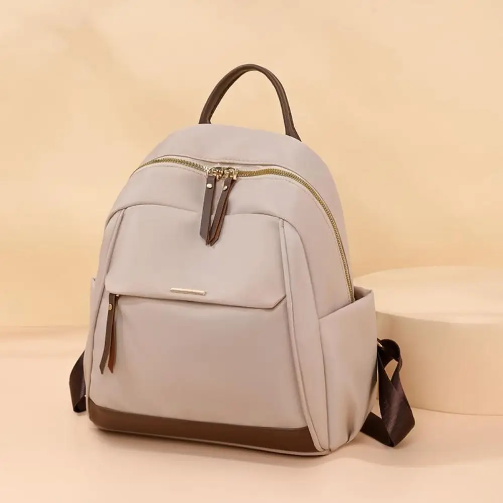 Mochila informal de nailon para mujer, bolso de hombro con contraste de Color de gran capacidad, impermeable con cremallera, mochila de viaje, mochila escolar