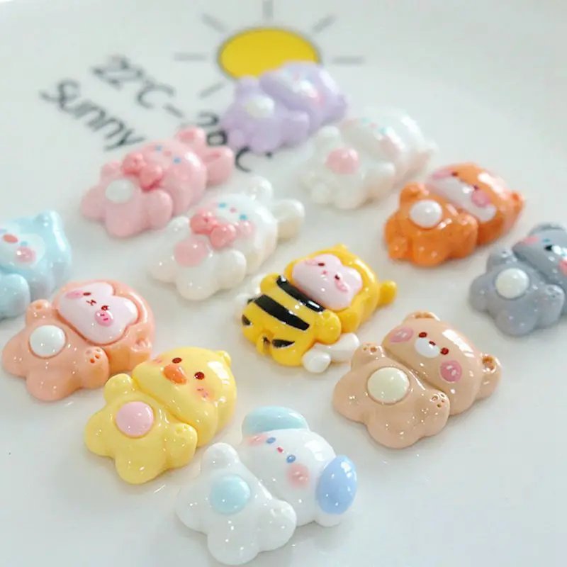 10Pcs New Cute Resin Bee Rabbit Monkey Little Bear Series Flat Back Fit Phone Deco Parts Embellishments For Hair Bows Accessorie