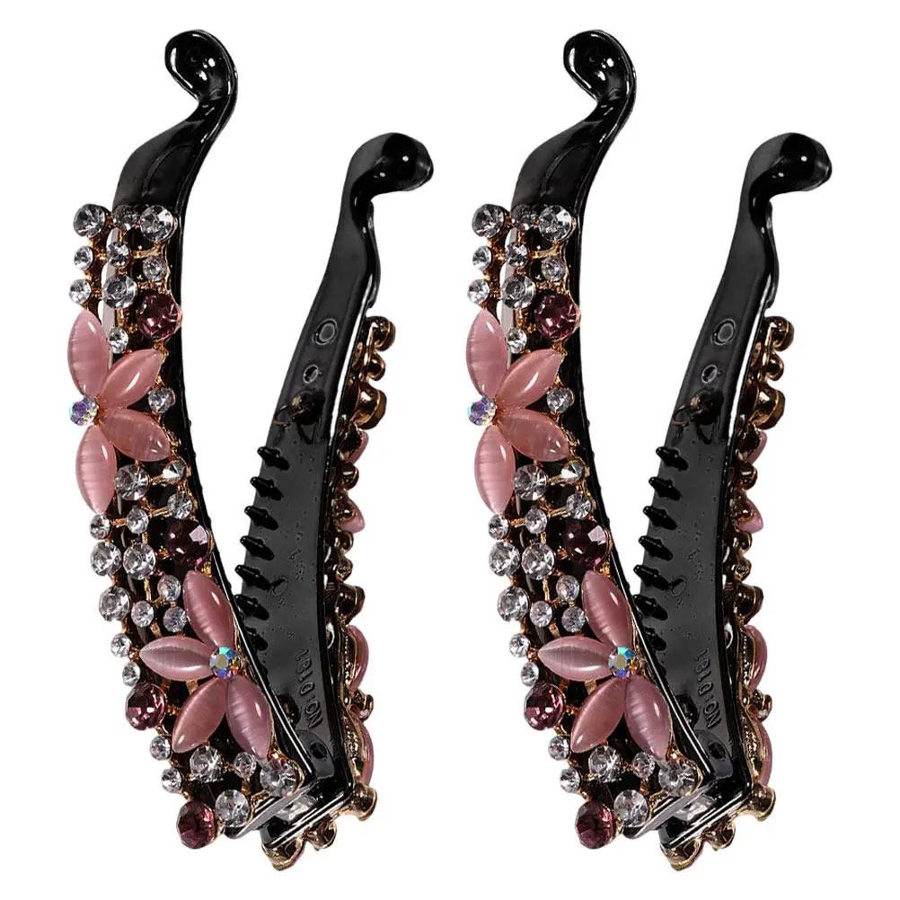 

2Pcs Rhinestone Banana Clips for Women Inlay Hair Clamps Lightweight Alloy Styling Clips for Thick Fine Curly