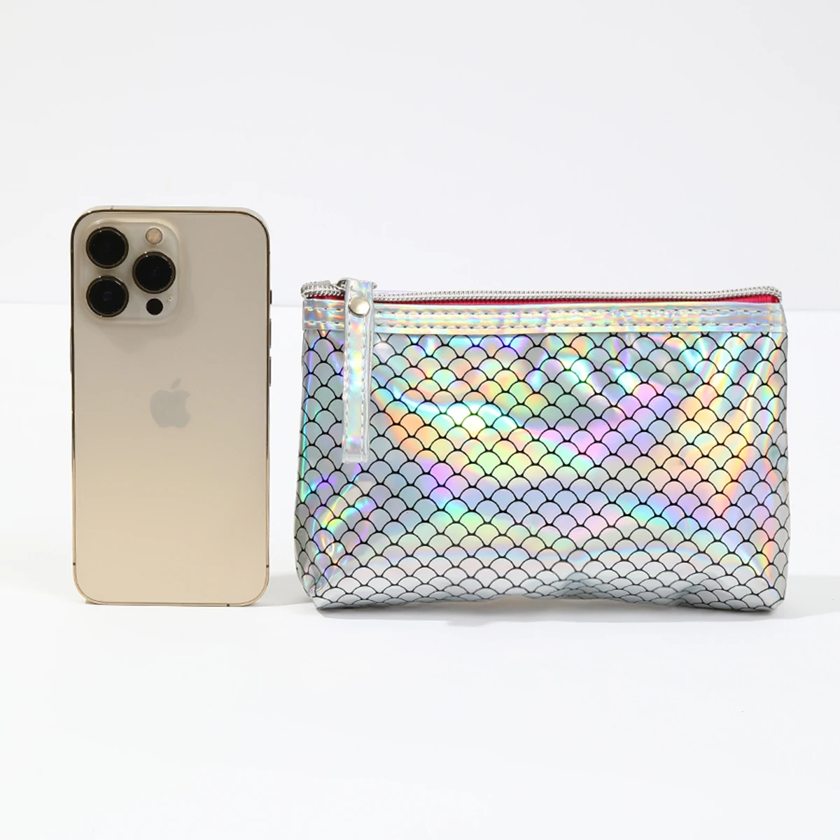 Neue Zweiteilige Wasserdichte PVC-Kosmetiktasche mit Laser-Fischschuppen-Design, Multifunktionale Aufbewahrungs- und Pflegetasche für Damen – Detail 17