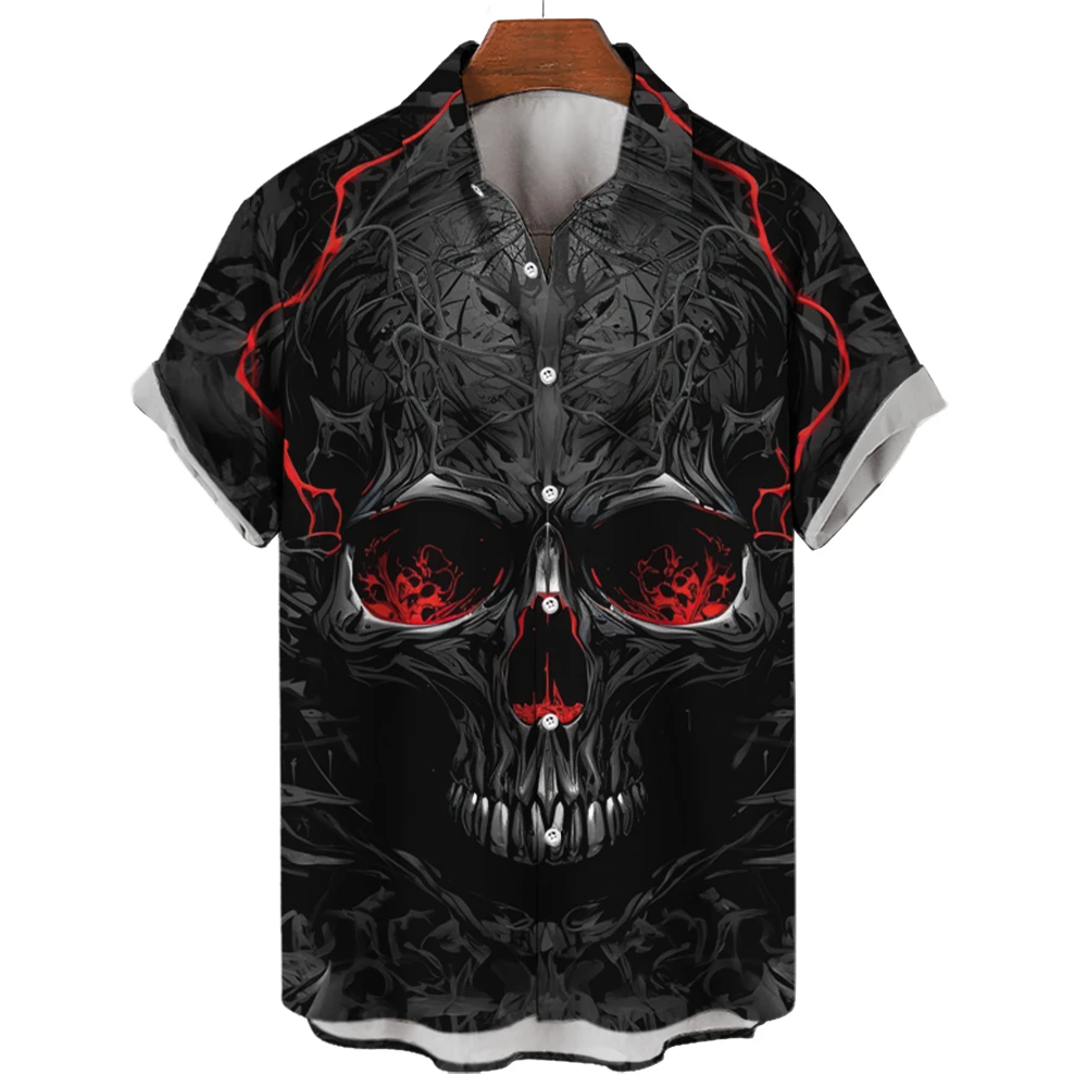 New Vintage Skull Men\'s Shirts Lapel Streetwear Shirt For Men Street Hip Hop Short Sleeve Top Party Summer Men Hawaiian Shirts