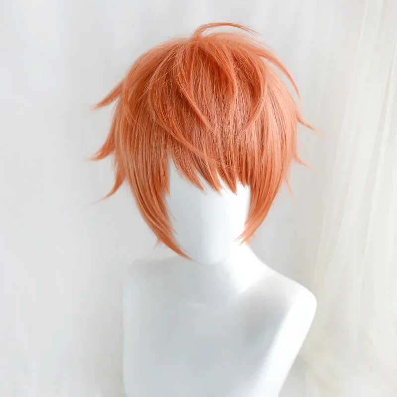 Division Rap Battle Hypnosis MIC Busujima Meison Riou Orange Wig Cosplay Wigs Short Fluffy Layered Anime Wigs + Wig Cap