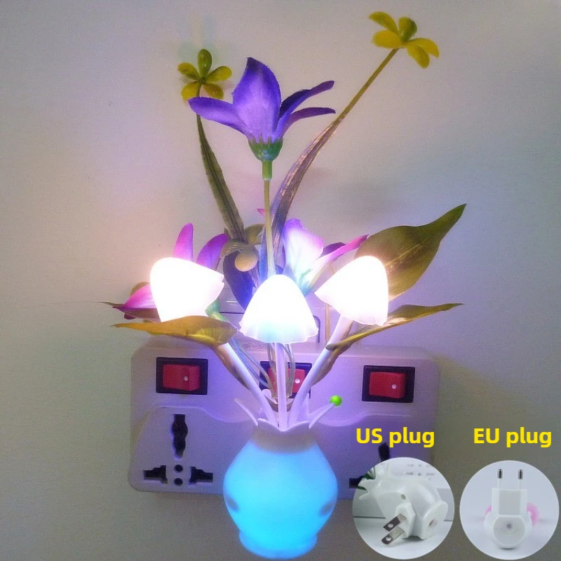 EU/US Plug LED Colorful Flower Lamp Night Light Luminous Lamp Sensor Home Bedroom Decoration Fancy Lighting Plant Nightlight