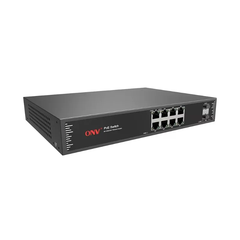 8*10/100/1000M RJ45 Ports + 2*1000M Uplink SFP Fiber Ports Network Switches 10-port Gigabit PoE Switch for CCTV Security System