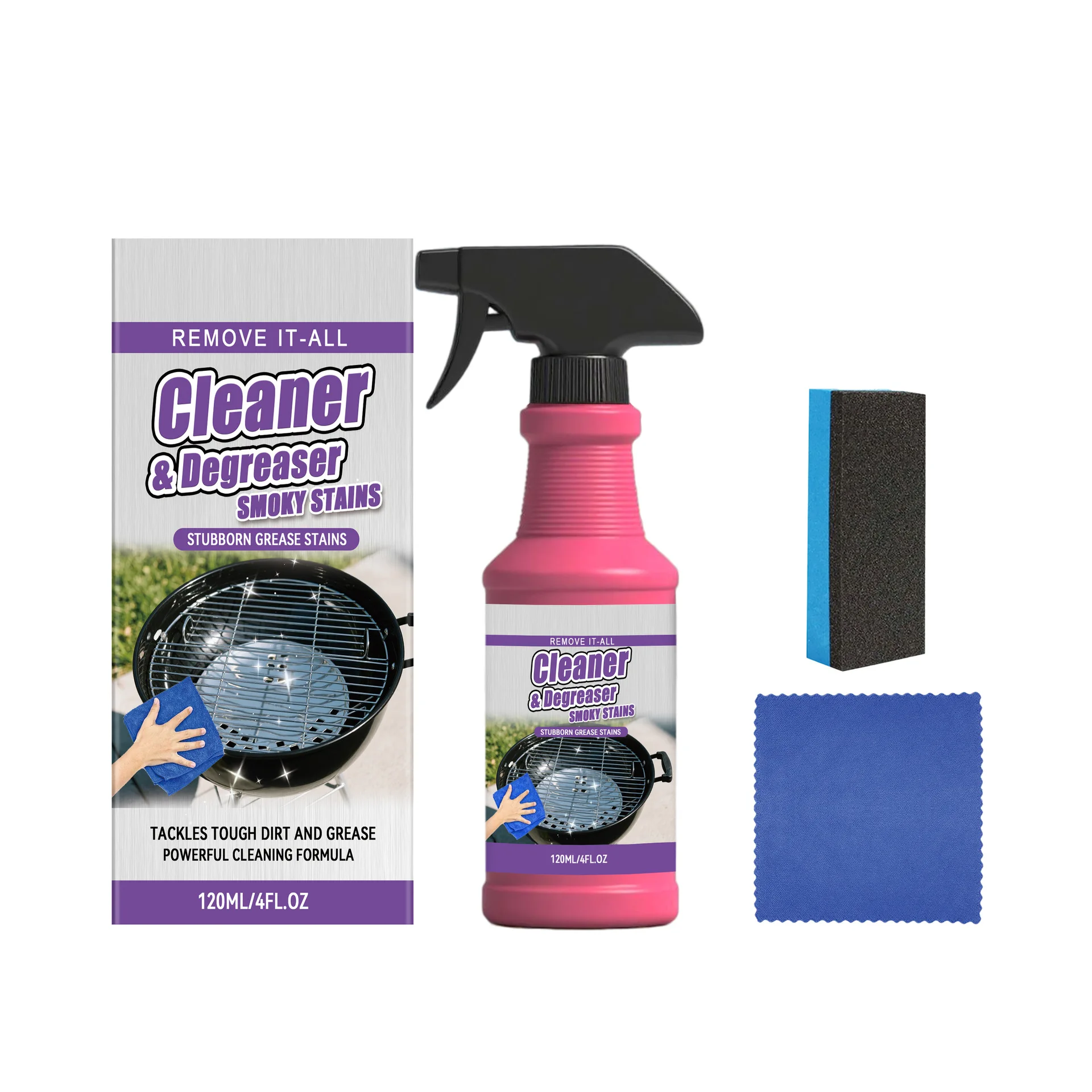 

BBQ Grill Cleaner Degreaser Spray Heavy Duty Stubborn Grease And Smoky Stain Remover For Outdoor Grill Oven Kitchen Surface Clea
