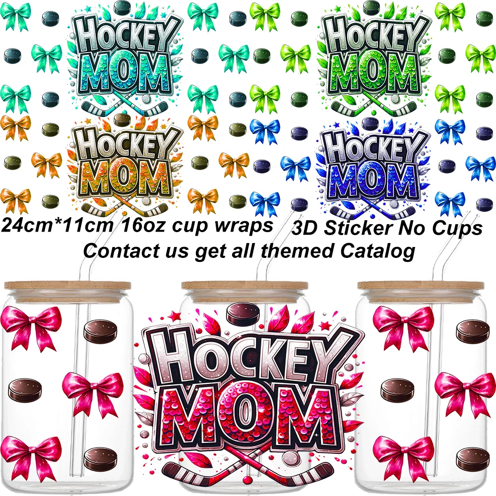 Ice Hockey Series Patterns 3D Transfer Sticker for 16oz Libbey Glasses Cup Mom Themed Design DIY Personalize Sticker Cup Wraps