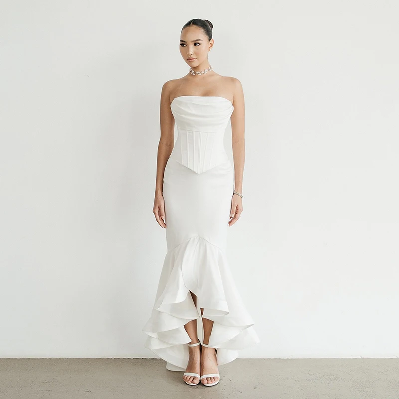 

Eightree Formal Mermaid Wedding Dresses White Strapless Corset Back Bridal Dress Formal Satin Wedding Ball Prom Gown Customized