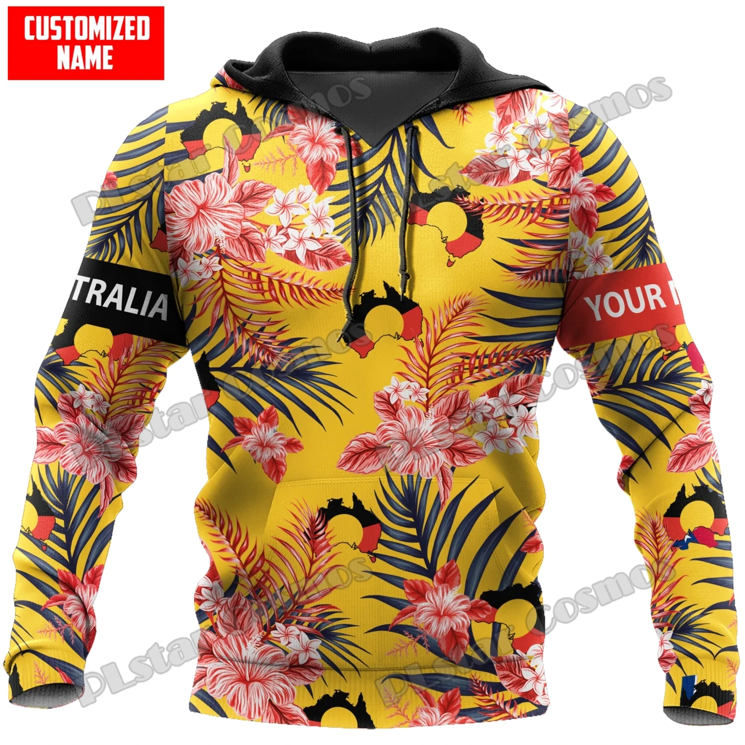 PLstar Cosmos Custom Name Australia Hibiscus Flower 3D Printed Mens Hoodie & Sweatshirt Autumn Unisex Casual Zip Pullover ADW121