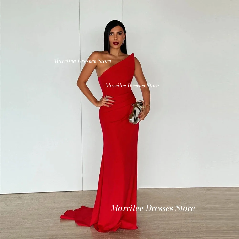 Marrilee Elegant Red Strapless Mermaid Stain Evening Dress Sleeveless Floor Length Pleats Simple Prom Party Gown Formal Occasion