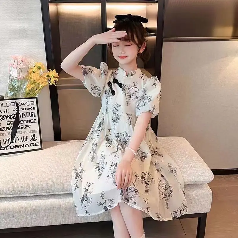 

Fashion Baby Girl Dress Summer Casual Kids Chiffon Cheongsam Dresses Children Princess Chinese Style Vestido Teen 4 8 10 12 Year