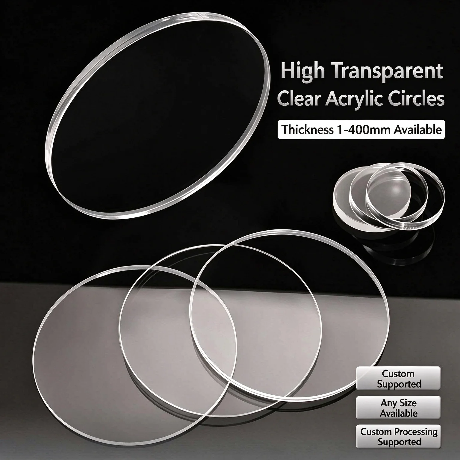 Dia 10-300mm Clear Round Acrylic Board Sheets Perspex Plate Thick 1mm-10mm  for Photo Frame Display DIY Cake Topper Baking Decor