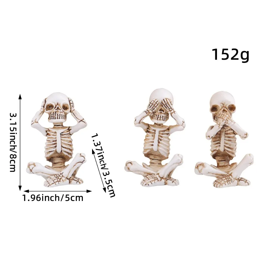 3 Stück Halloween dekorative Ornamente Vintage Harz Totenkopf Dekor Party tote Statuen für Home Decor Eingangsbereich Spukhaus Requisiten – Detail 3