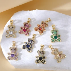 Juya 18K Real Gold Plated Micro Pave Colorful Zirconia Animal Bear Charms For DIY Women Luxury New Year's Gift Jewelry Making