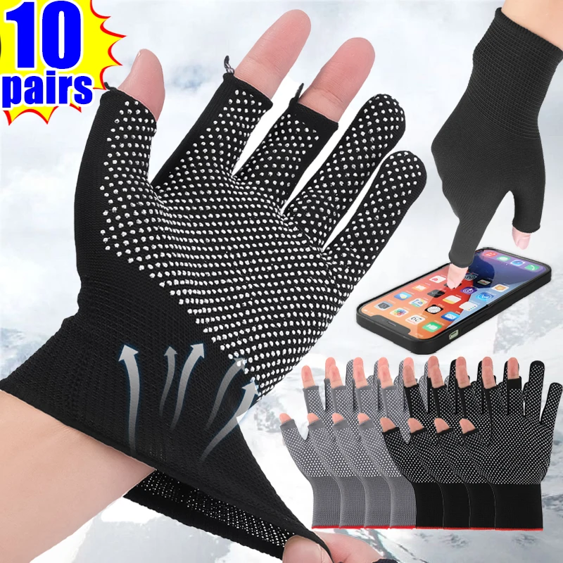 

10 Pairs of Non-slip Touch-Screen Nylon Dispensing Gloves for Men Women in Summer Outdoor Cycling Breathable Sunscreen Gloves