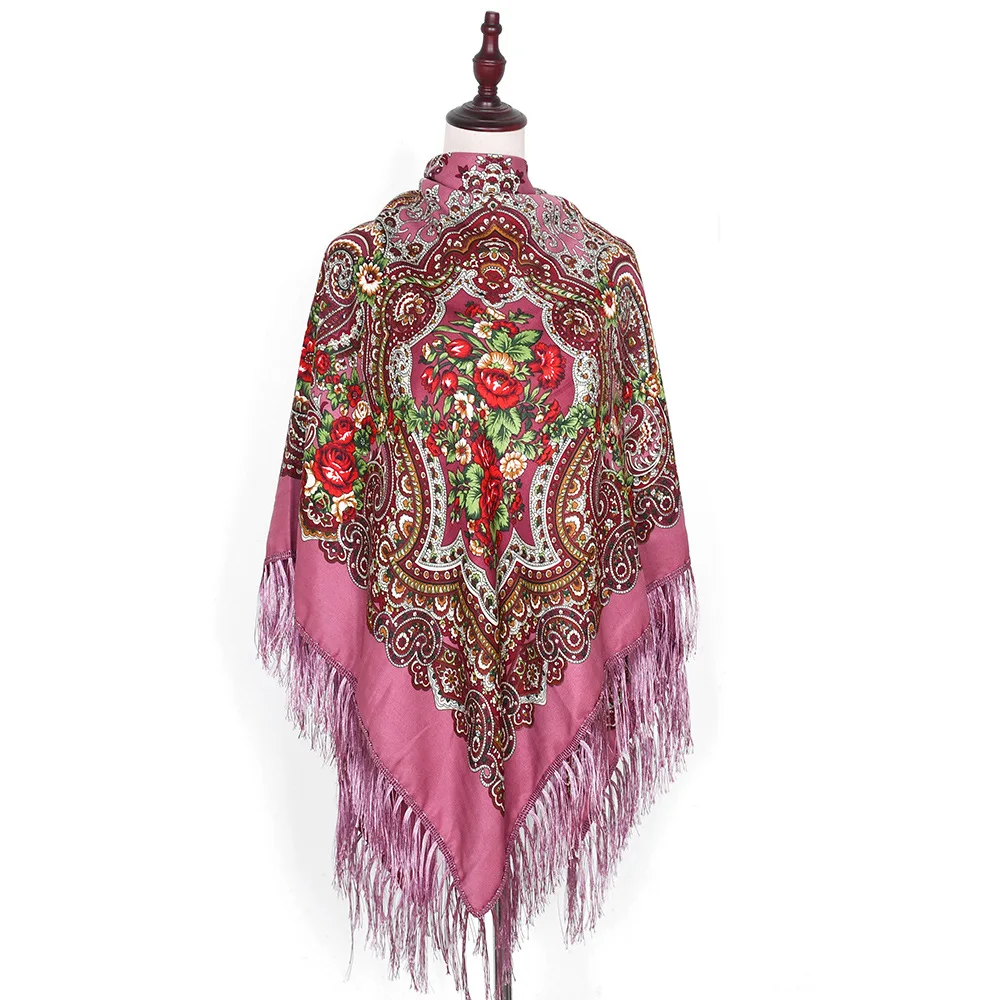 160*160cm Women Russian Scarf Luxury Floral Print Scarves Wraps Big Size Handkerchief Babushka Bandana Beach Travel Shawls