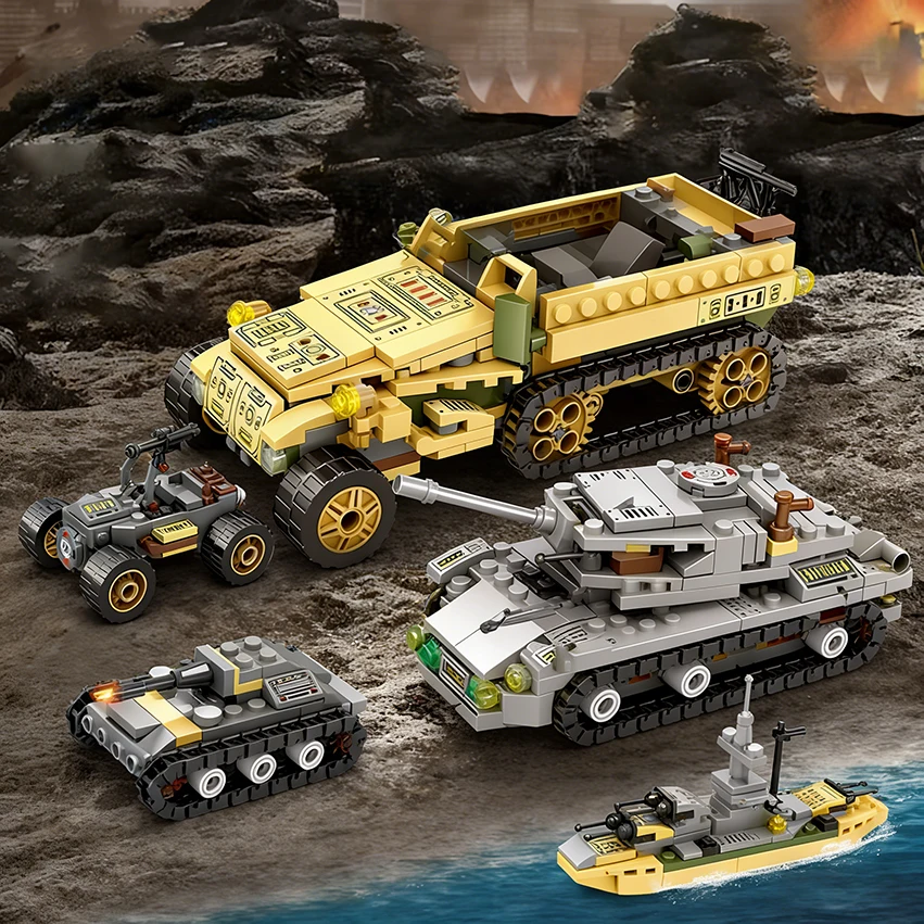 8-in-2 탱크 및 장갑차 블록, 사실적인 탱크 모델, 고난이도 조립 블록, 어린이 선물