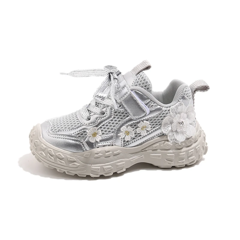 

Fashion Girls Shoes Princess Chic Floral Tennis Shoes Breathable Lightweight Child Sneakers Kids Chunky Sole Spring Casual Flats