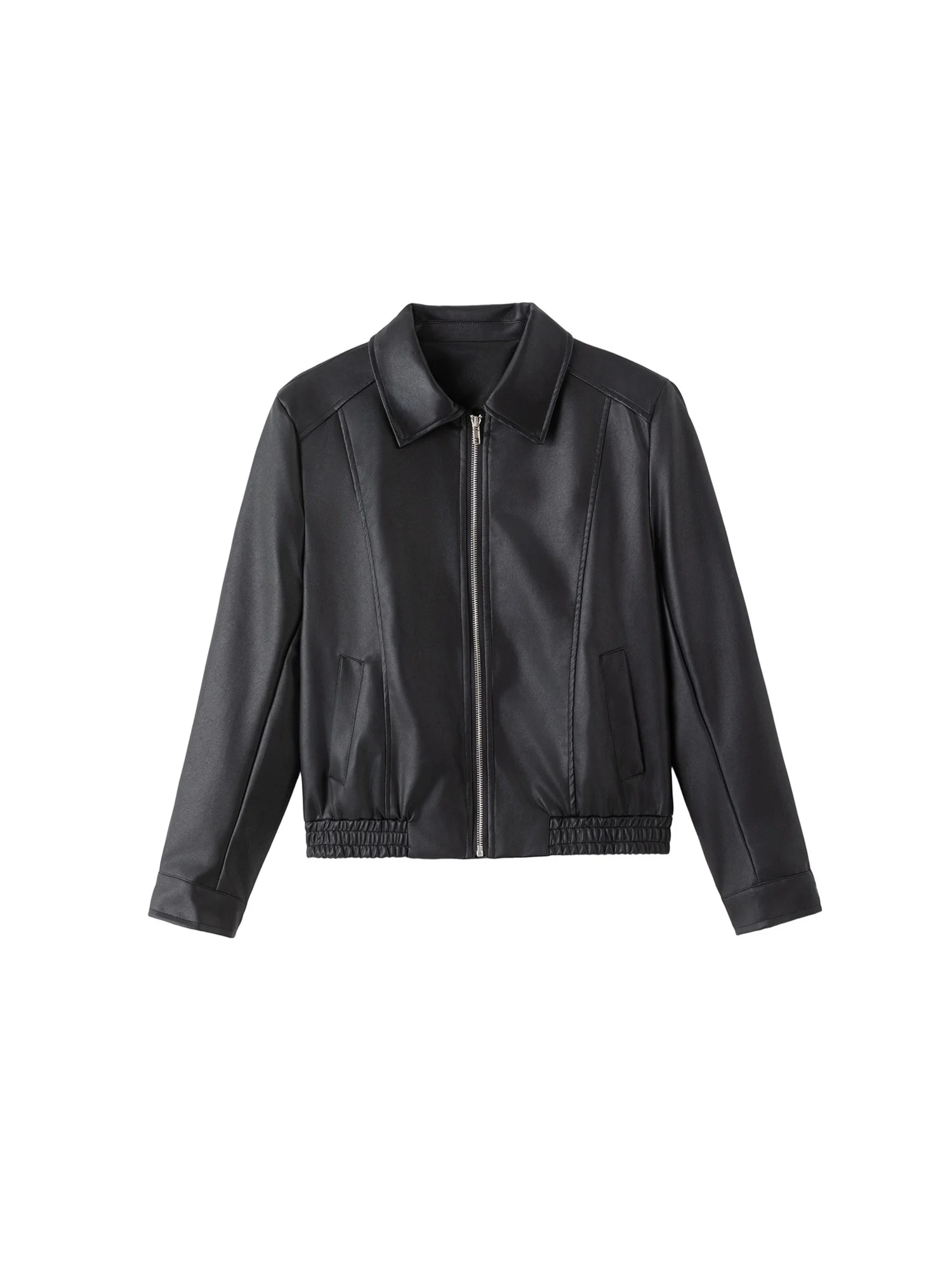 Bla Embroidered ort Biker Jaet Women's Simple Sle PU Leather Coat Spring Autumn New Arrival Ikyou Neutral Fit Long Sl...