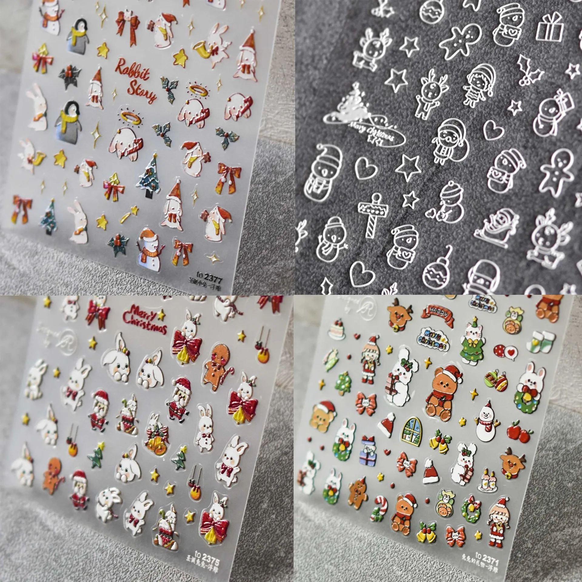 Nail Art Stickers Embossed 5D Christmas Cute Self Adhesive Film Decals Red Green White Lightweight Manicure Decor for Girls Kids