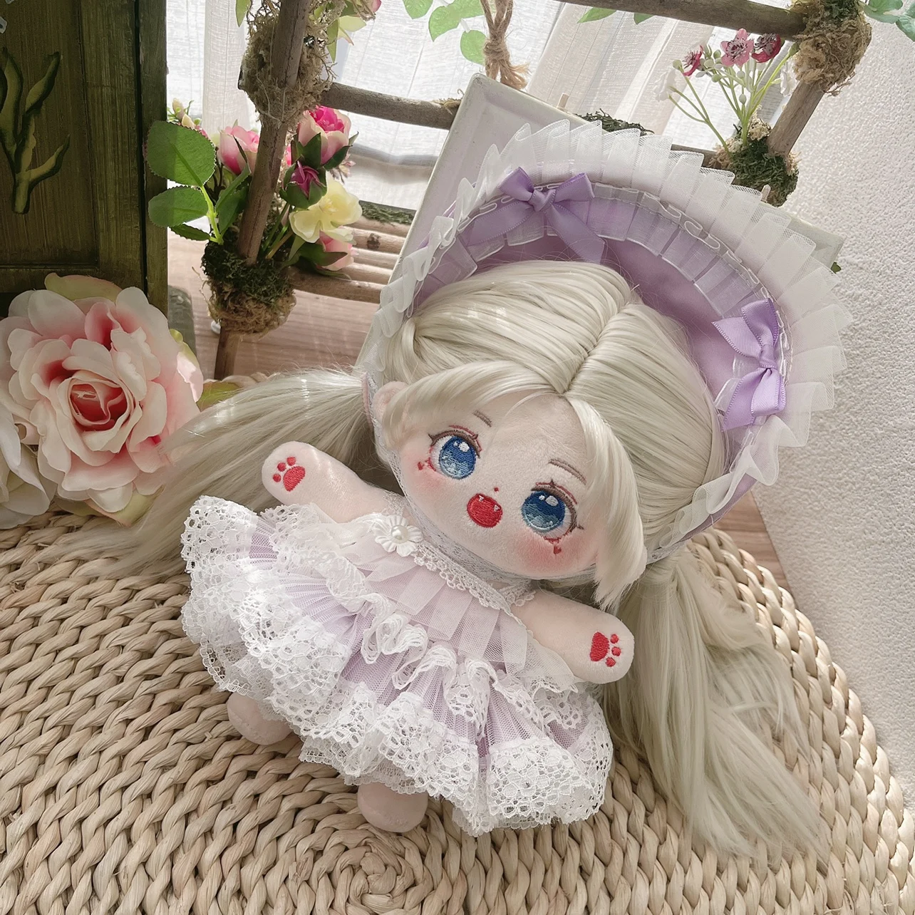 Handmade 2pc 15/20/40cm Doll Clothes Purple Sling Princess Dress Hat Plush Dolls Outfit Toys Baby Doll's Accessories Cos Suit