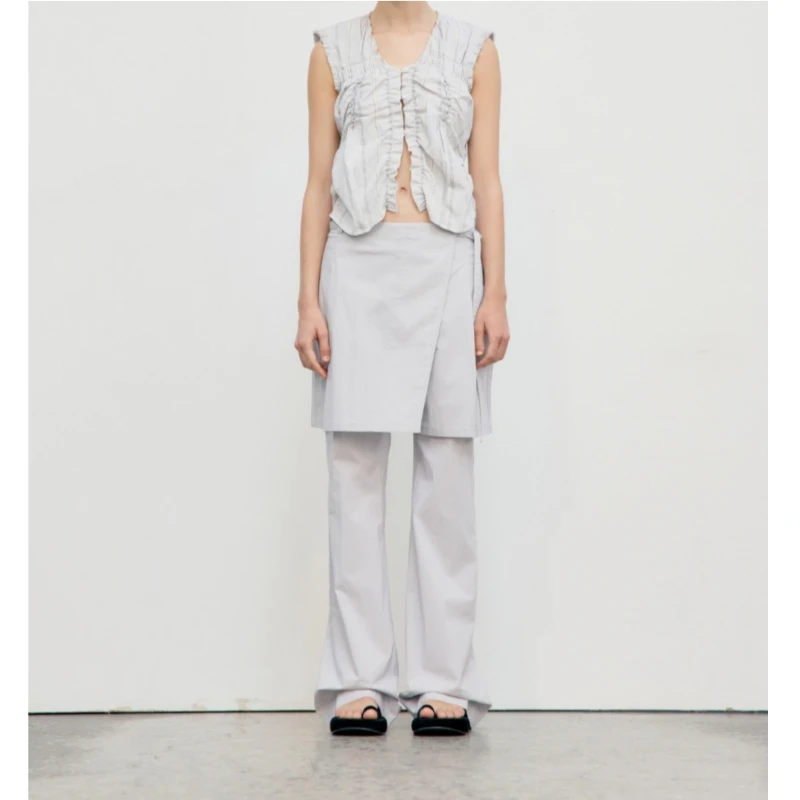 

2025 spring/summer new Korean style simple casual versatile striped pleated sleeveless shirt