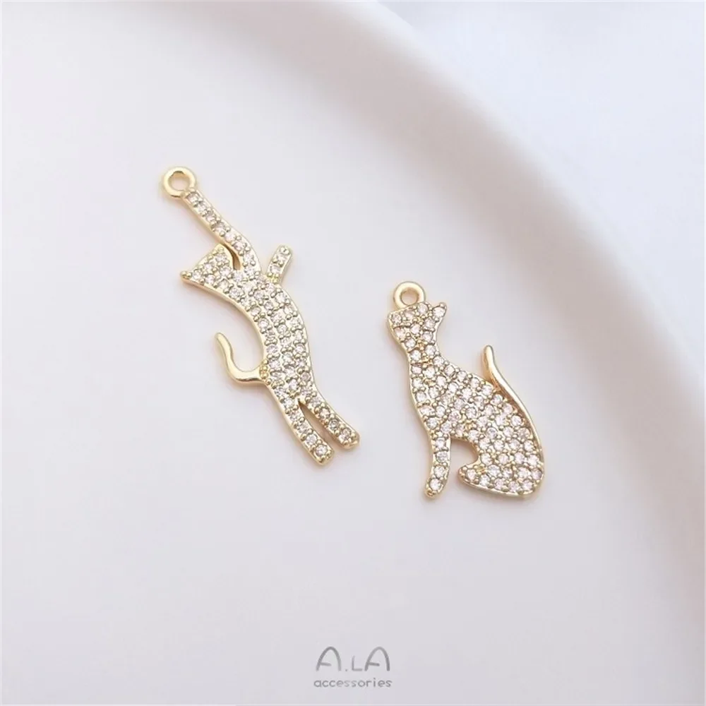 

Micro-inlaid Zircon 14K Gold Cat Pendant Accessories Handmade Diy Earrings Leopard Pendant K122