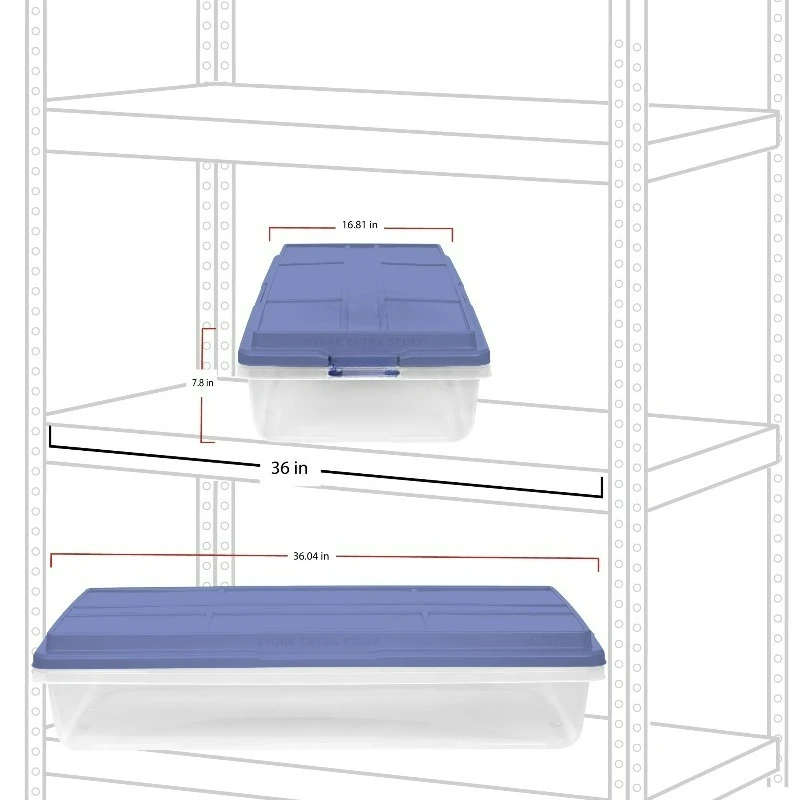 HI-RISE 63 Quart Large Latching Storage Bin, Clear Plastic Storage Container with Latch HI-RISE Lid, Blue