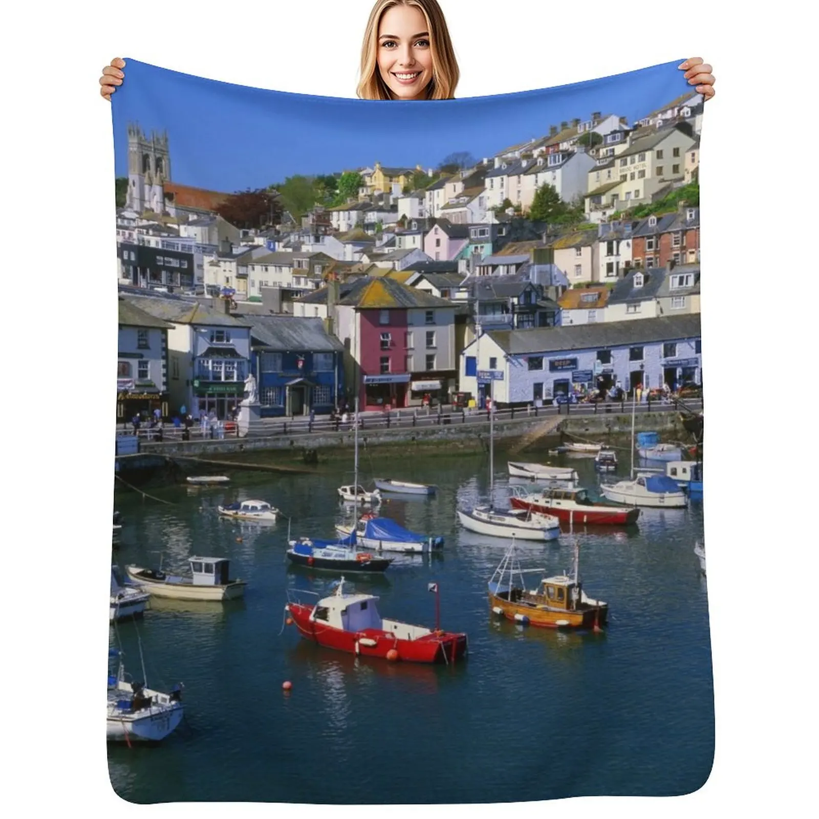 

Brixham Harbour Throw Blanket Cozy Warm Blanket for Bed Room Decor