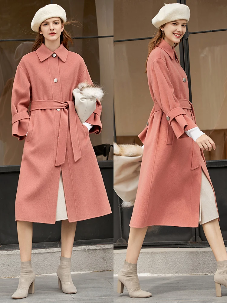 Amii Winter Women Fashion Double Woolen Coat  Elegant Lapel Solid Loose with Belt Female Long Jackets Overcoat 11920244