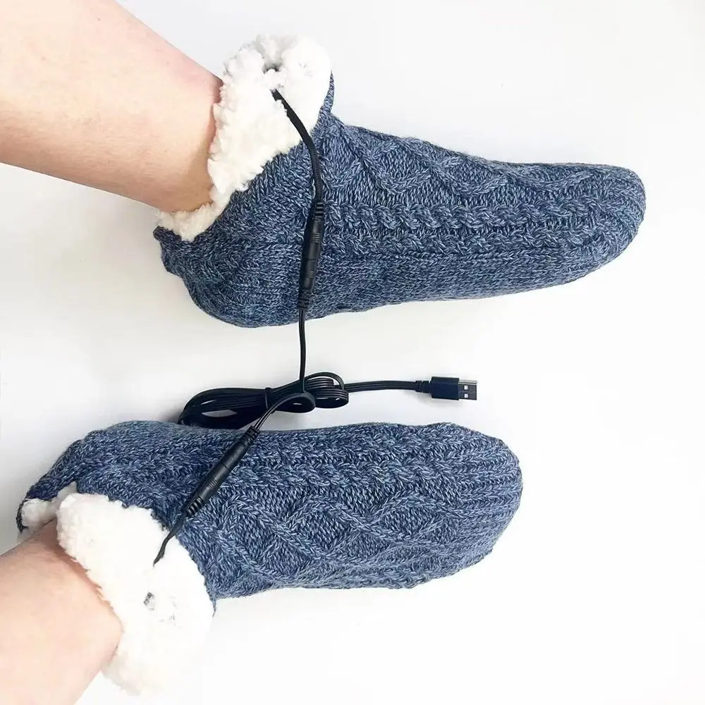 Soft Thick Plush USB Heated Socks 5V Fast Heating Winter Electric Warm Socks Thermal Feet Warmer Home