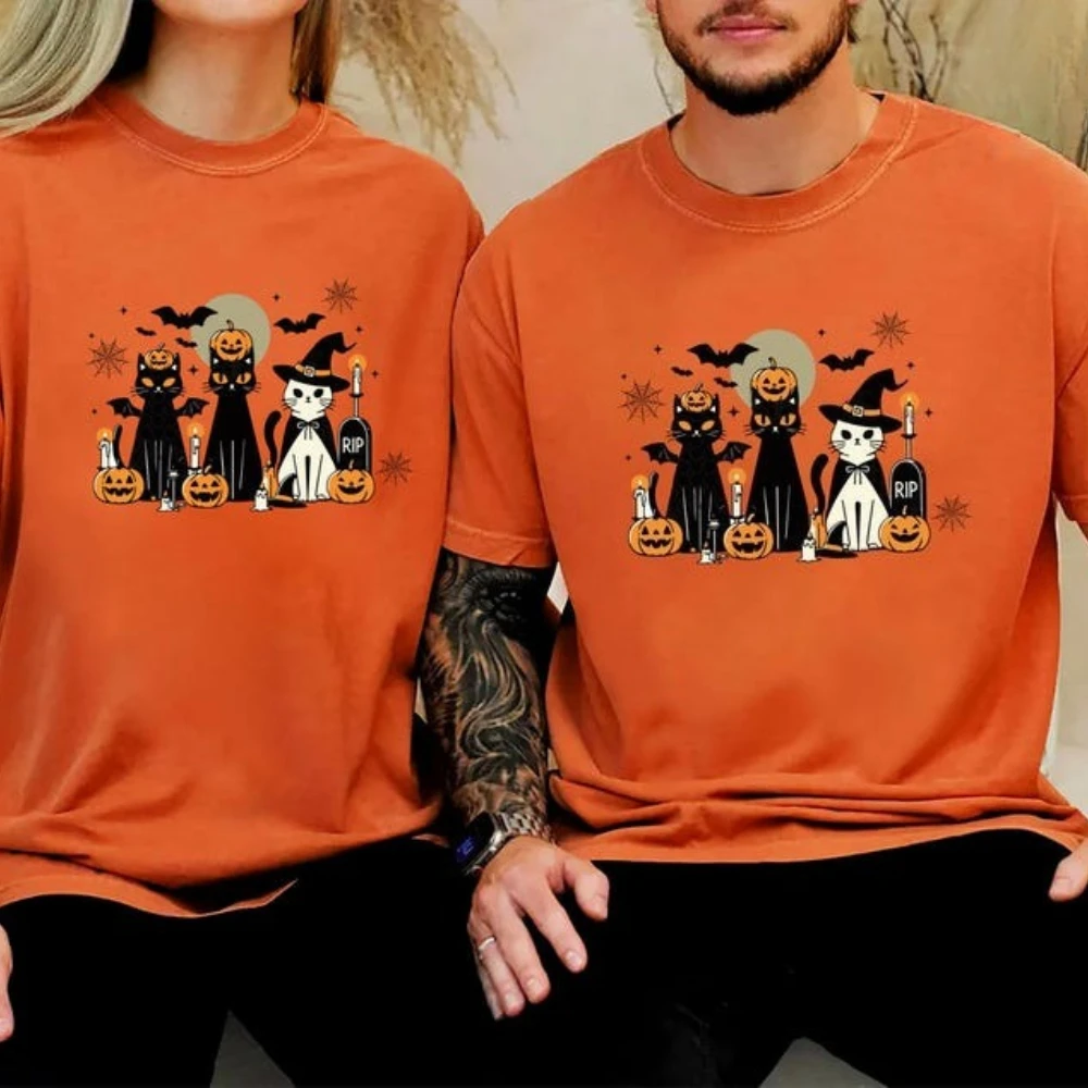 

Witch Halloween TShirt Ladies Funny Halloween Shirt Cute Black Cat Halloween Tee Pet Owner Gift Tops Men Women Casual T-shirt
