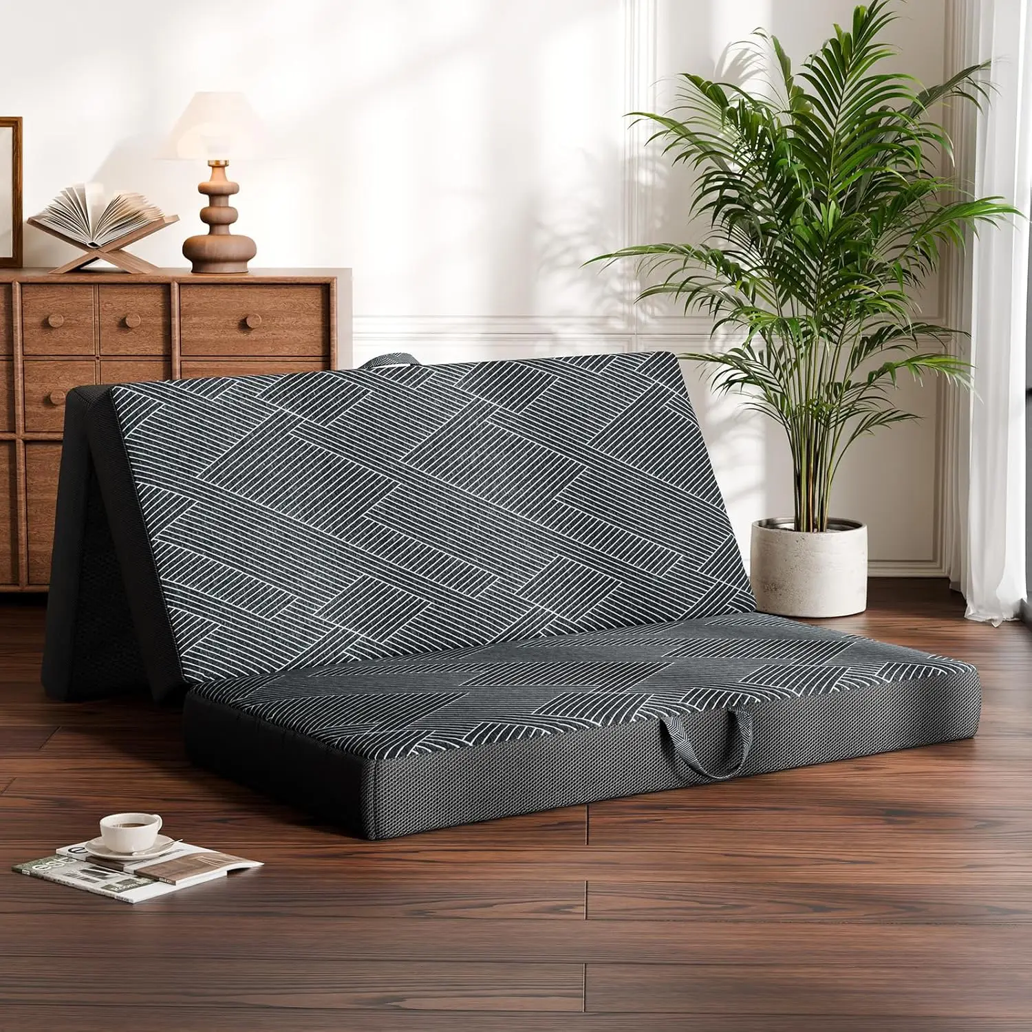 

Матрас Queen Size, трехсекционный, из пены с эффектом памяти, со съемным чехлом, нескользящим дном, для путешествий, кемпинга, гостей - 78x58x4 дюйма