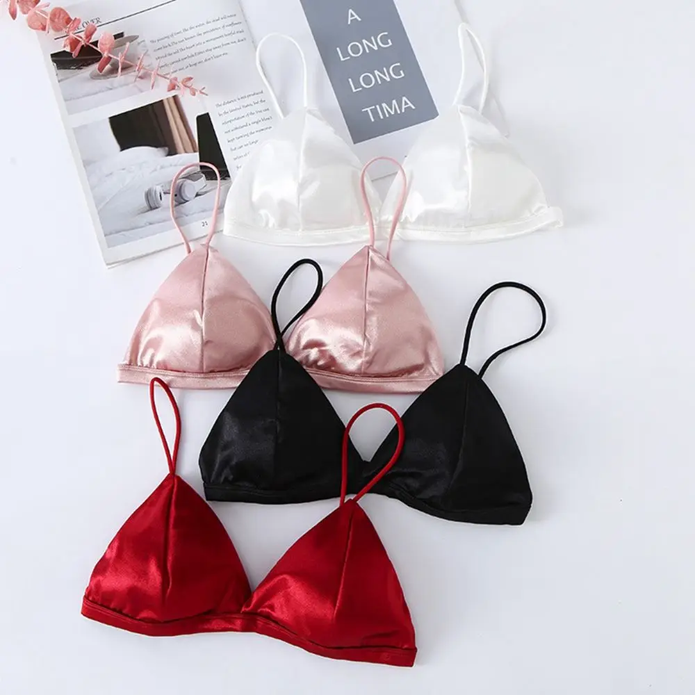 

Breathable Underwear Triangle Cup Women Intimates Wrapped Chest Deep V-shape Push Up Bralette Satin Bra Women Bras Beauty Back