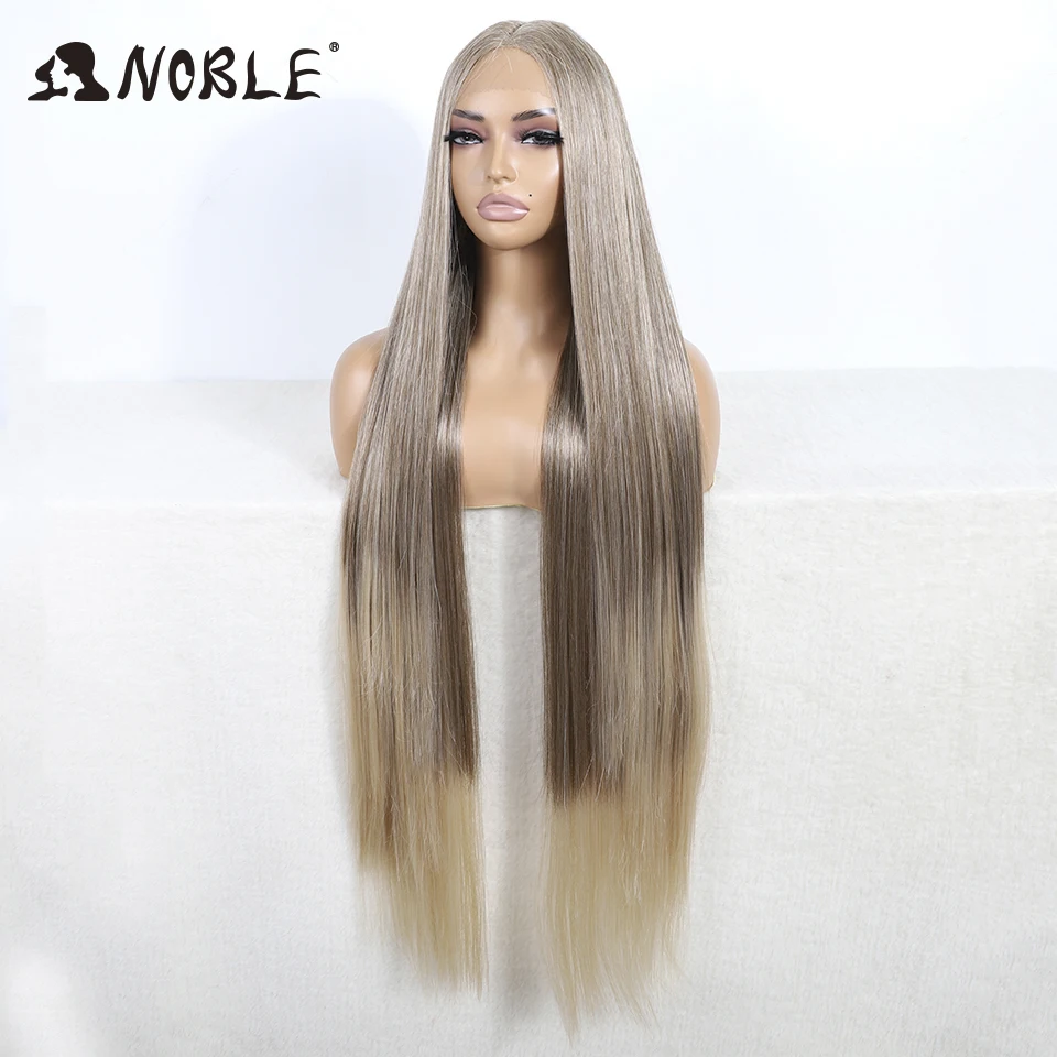 Noble Synthetic Lace Front Wigs For Women 38 Inch Straight Cosplay Wig Lace Wig Ombre Blonde Lace Wigs  Straight Lace Front Wig