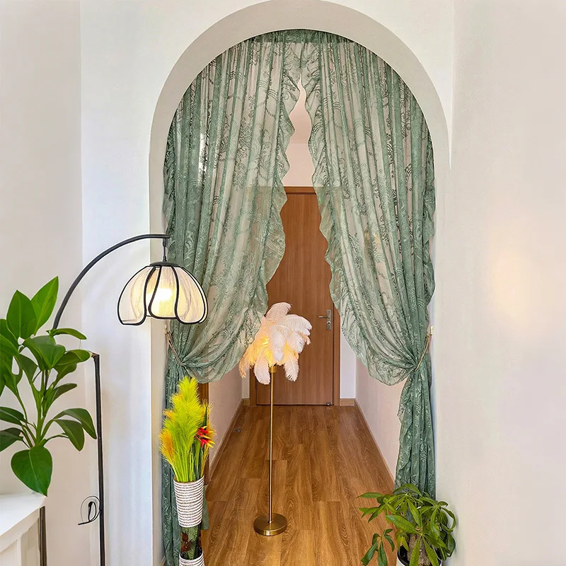 French door curtain, non-punching partition gauze curtain, retro cream wind lace curtain, bedroom, living room