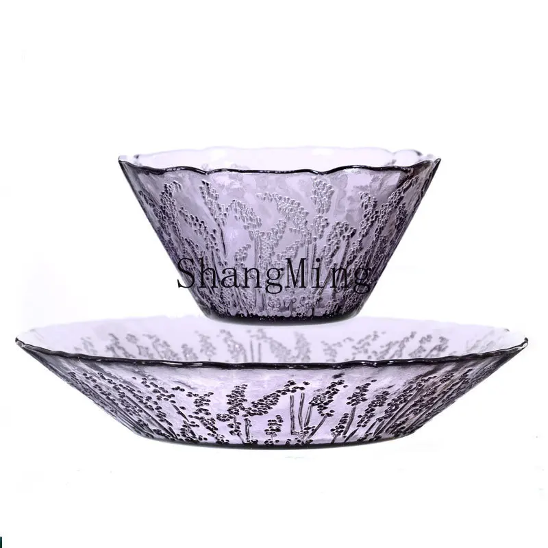 

PYH round glass bowl household living room high value fruit salad bowl pressed lavender high temperature resistant dessert