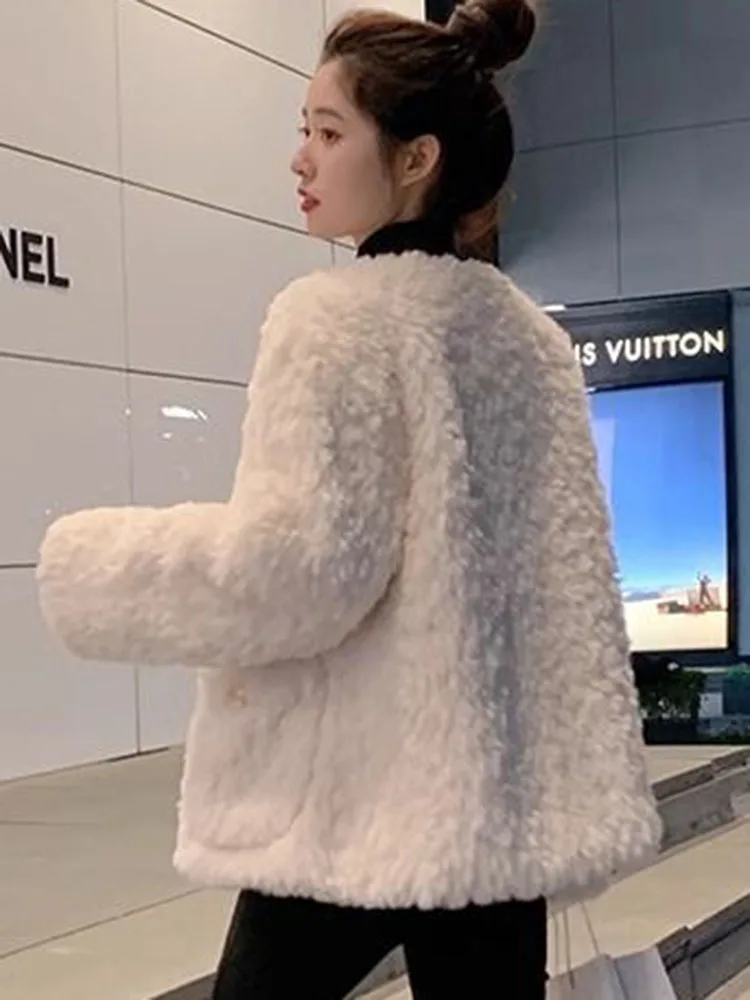 Mulheres soltas pele do falso engrossar jaquetas inverno quente o pescoço algodão acolchoado forrado abrigos design coreano sólido único breasted casacos