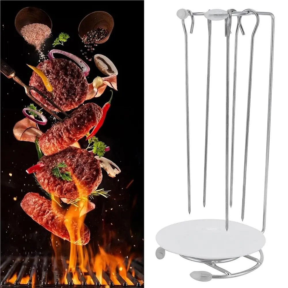 

Stainless Steel BBQ Skewer Set Lightweight Reusable Vertical Roaster Detachable Free Standing Food Grill Rack Backyard