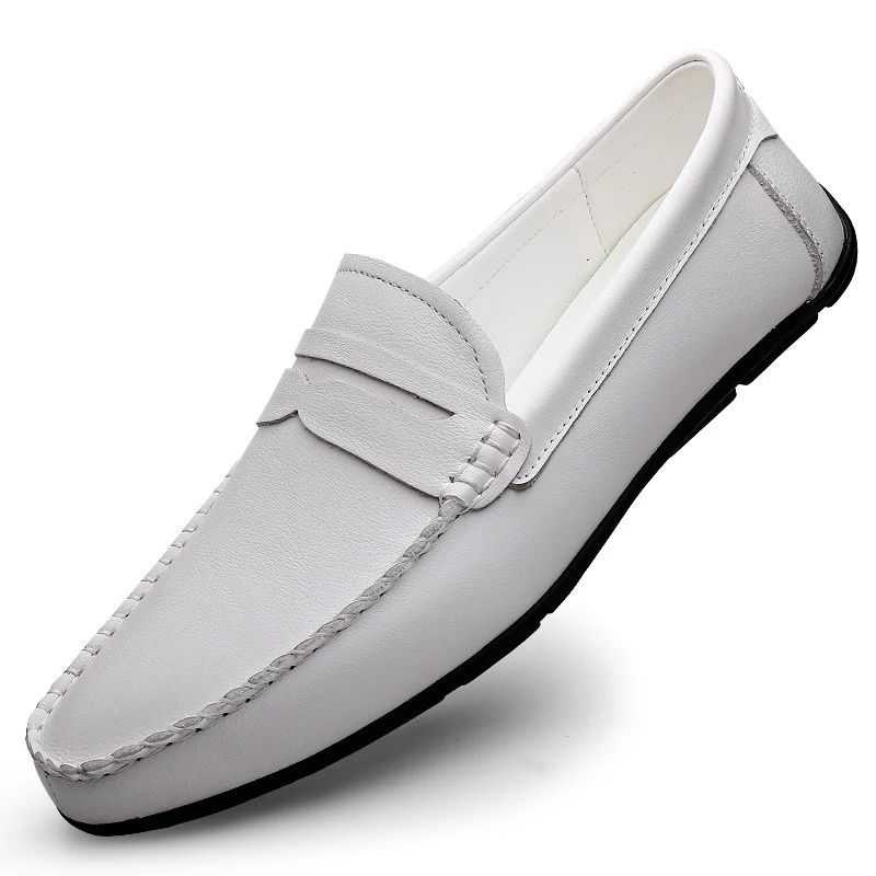 

Luxury Penny Loafers Men Handmade Cow Genuine Leather Casual Shoes Driving Flats Slip on Soft Man Moccasins Mens Shoes White